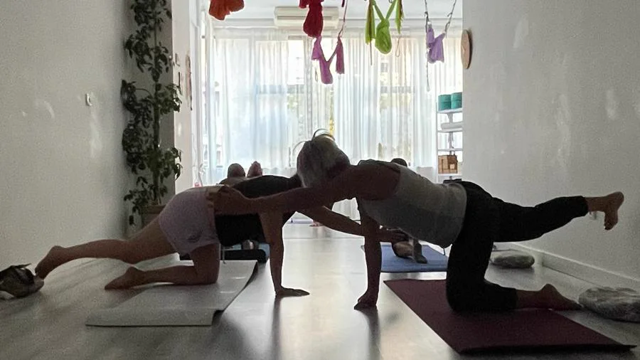 Turma de Pilates Tapete a trabalhar sobre os tapetes